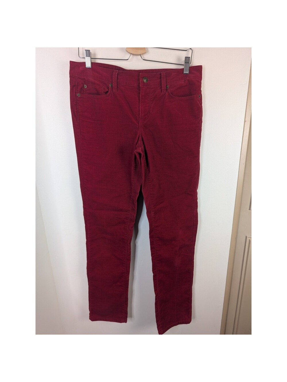 Ann Taylor Loft Size 8 Red Corduroy Pants Modern Straight Women's Burgundy